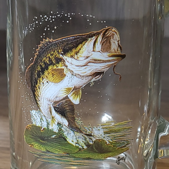 3 VTG Al Agnew Glass Stein Beer Mugs Sportsman Fishing Large Mouth Bass & Trout - Picture 7 of 16